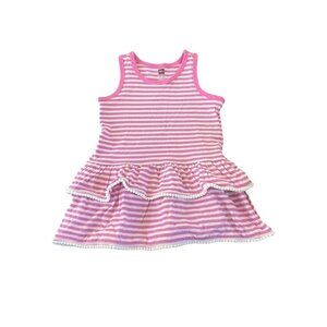Tea Collection SEA Pink Stripe Pom Pom Ruffle Dress Size 12-18M